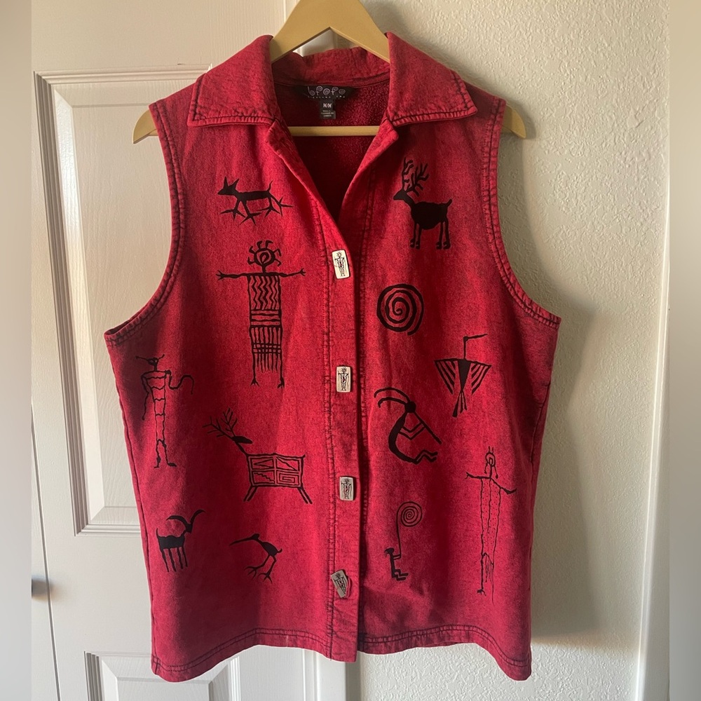 BFOFO | Vintage Tribal Art Vest. Hieroglyphics. Size Medium. Western. Aztec Boho
